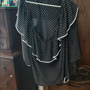 Vince Camuto black-and-white off the shoulder silk blouse